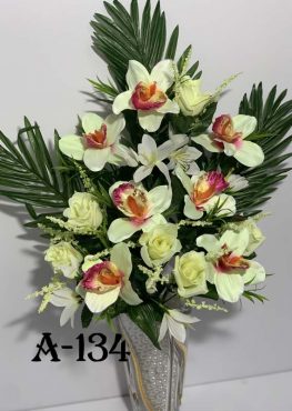 Штучний букет A-134, Віялова композиція з троянд та орхідей  