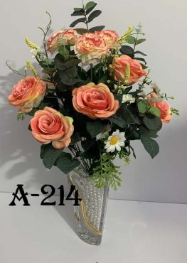 Штучний букет A-214, Троянда з гвоздикою та прикрасами  