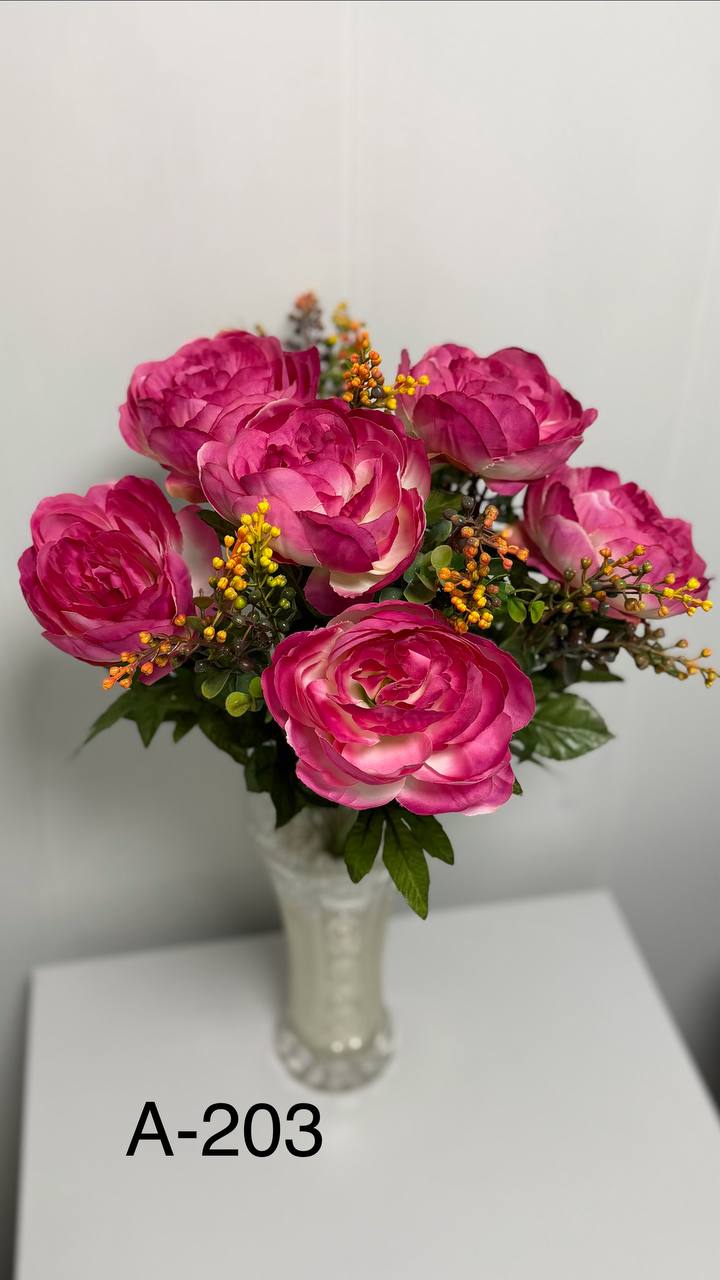 Штучний букет A-203, Піони з жовтими прикрасами