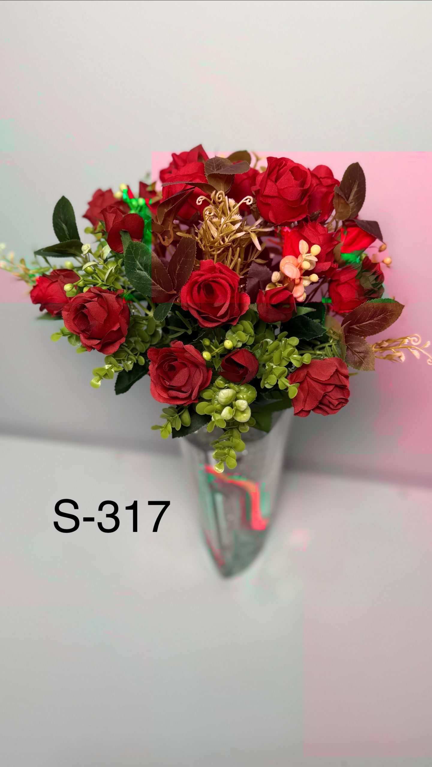 Штучний букет S-317, Троянди із пластмасовим декором