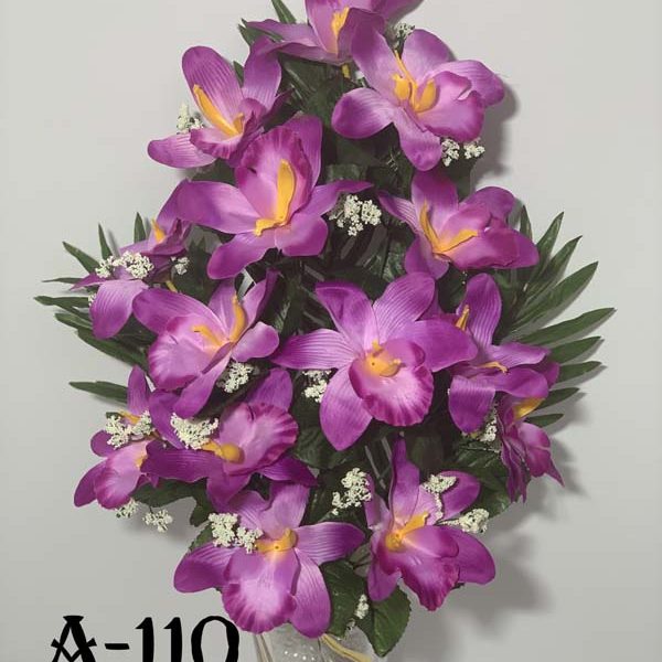 Искусственный букет A-110, розовая орхидея с папоротником  