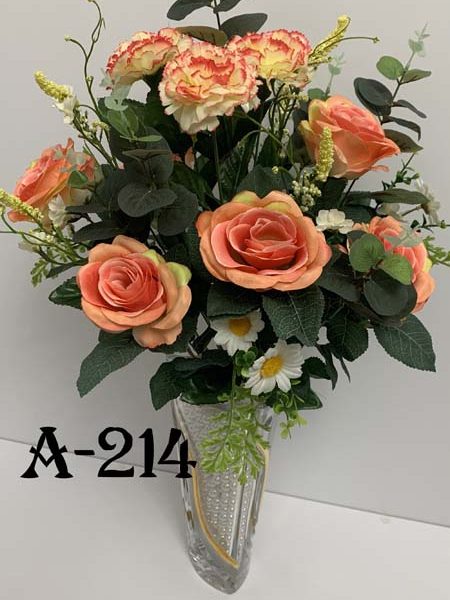 Штучний букет A-214, Троянда з гвоздикою та прикрасами  