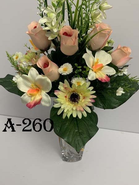 Штучний букет A-260, Троянди, маргаритки та орхідеї  