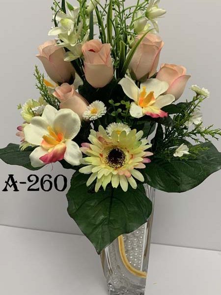 Штучний букет A-260, Троянди, маргаритки та орхідеї  