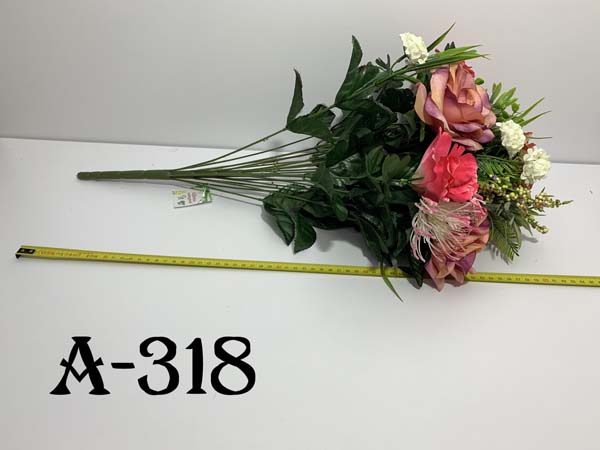 Искусственный букет A-318, Эустома с розами и ежиками  