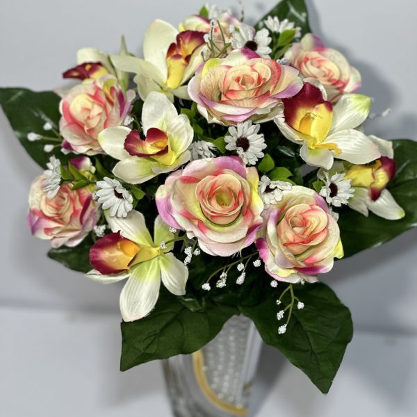 Штучний букет A-346, Троянди, ромашки та орхідеї  