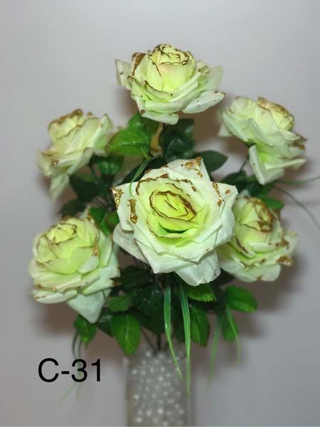 Искусственный букет C-31, роза с золотым напылением, остролистая  