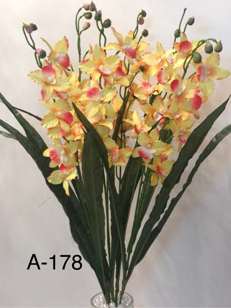 Искусственный букет A-178, ветки белой орхидеи с розовой окантовкой  