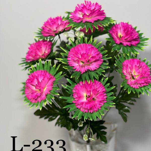 Штучний букет L-233, Гвоздика (кулька) на листку з прикрасами  