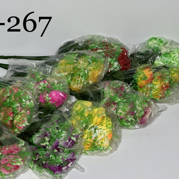 Штучний букет L-267, Відкриті троянди з мімозою  