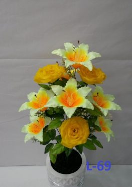 Искусственный букет L-69, желтые розы с лилиями  