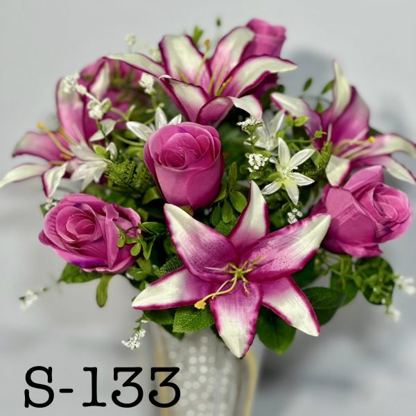 Штучний букет S-133, Троянди та лілії з польовими квітами  