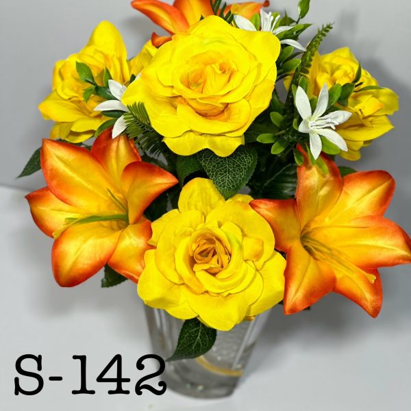Штучний букет S-142, Троянди з ліліями та польовими квітами  