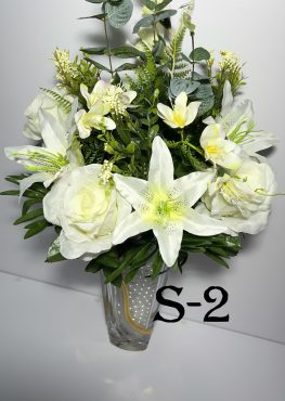 Искусственный букет S-2 , Розы, лилии, мимоза и наперстянка  