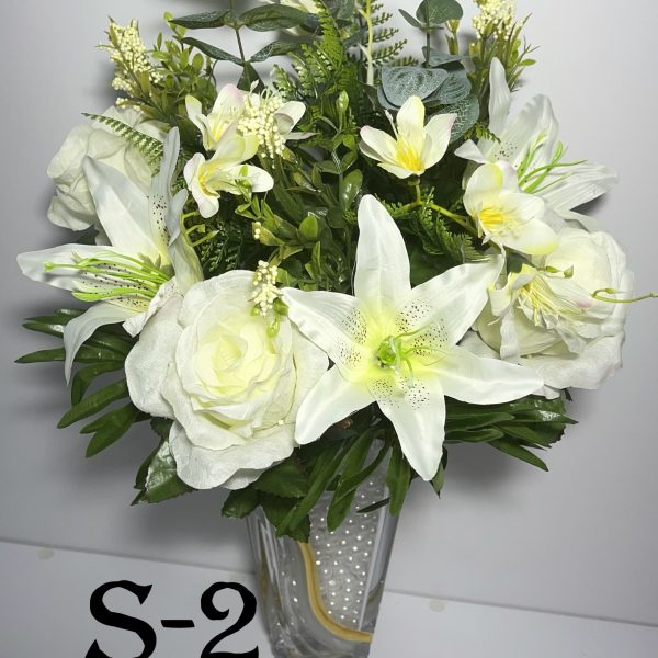 Штучний букет S-2 , Троянди, лілії, мімоза та наперстянка  