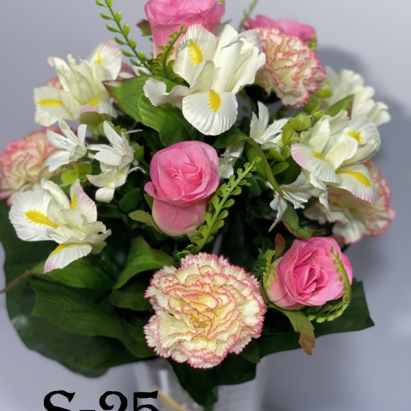 Штучний букет S-25, Троянди, гвоздики, орхідеї та птіцемлечнік  