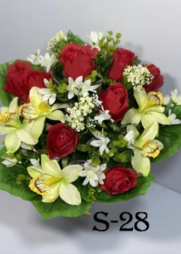 Искусственный букет S-28, Розы, орхидеи и птицемлечник  