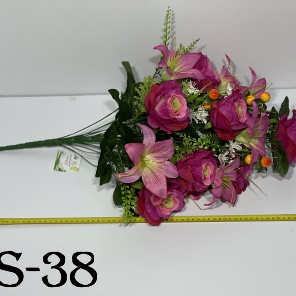 Штучний букет S-38, Відкриті троянди та лілії  